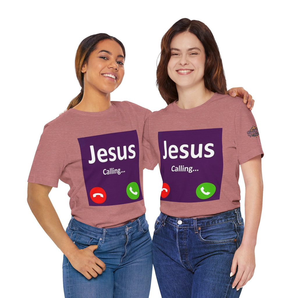 Jesus Calling T-shirt – Funny Cell Phone Screen Christian T-shirt for Divine Connection & Faith Humor Printify