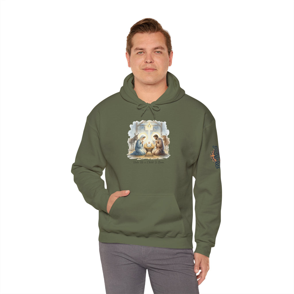 Unto Us a Child is Born Hoodie – Isaiah 9:6 Nativity Manger Scene Christian Christmas Sweatshirt for Holy Night Faith Printify