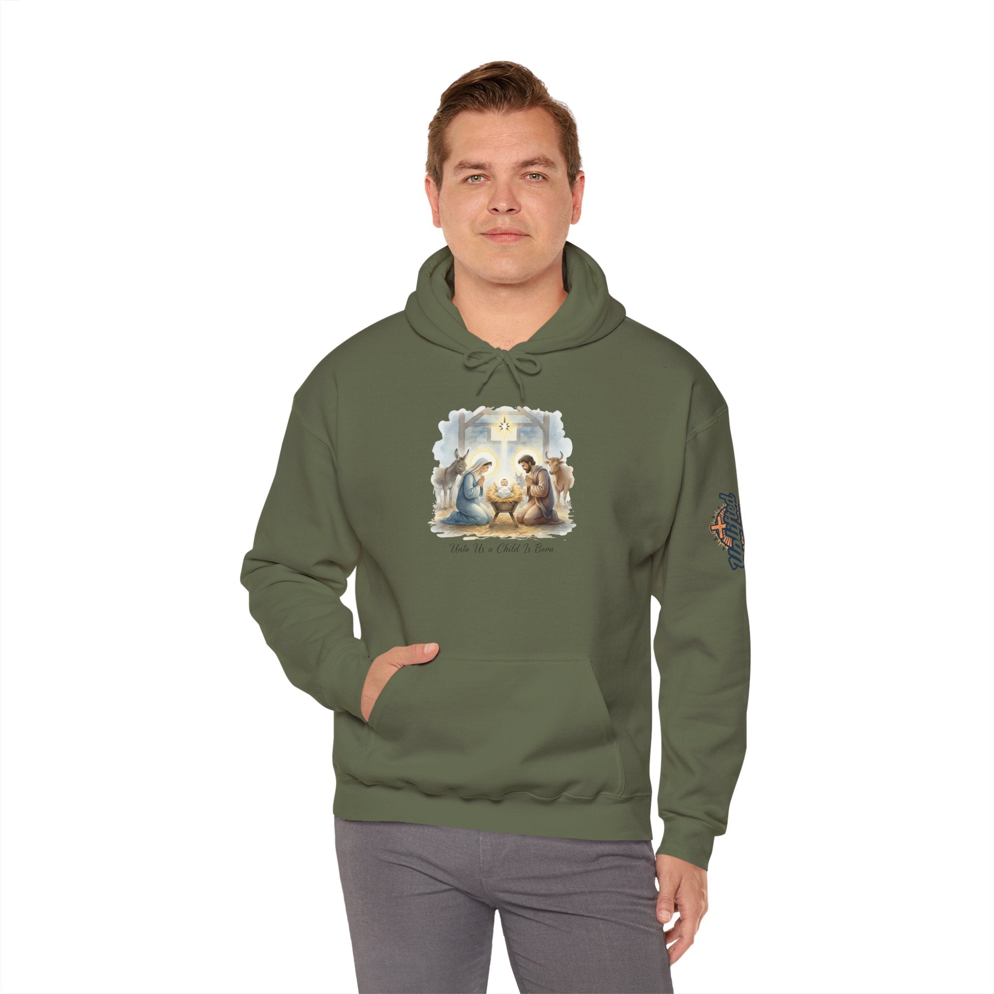 Unto Us a Child is Born Hoodie – Isaiah 9:6 Nativity Manger Scene Christian Christmas Sweatshirt for Holy Night Faith Printify
