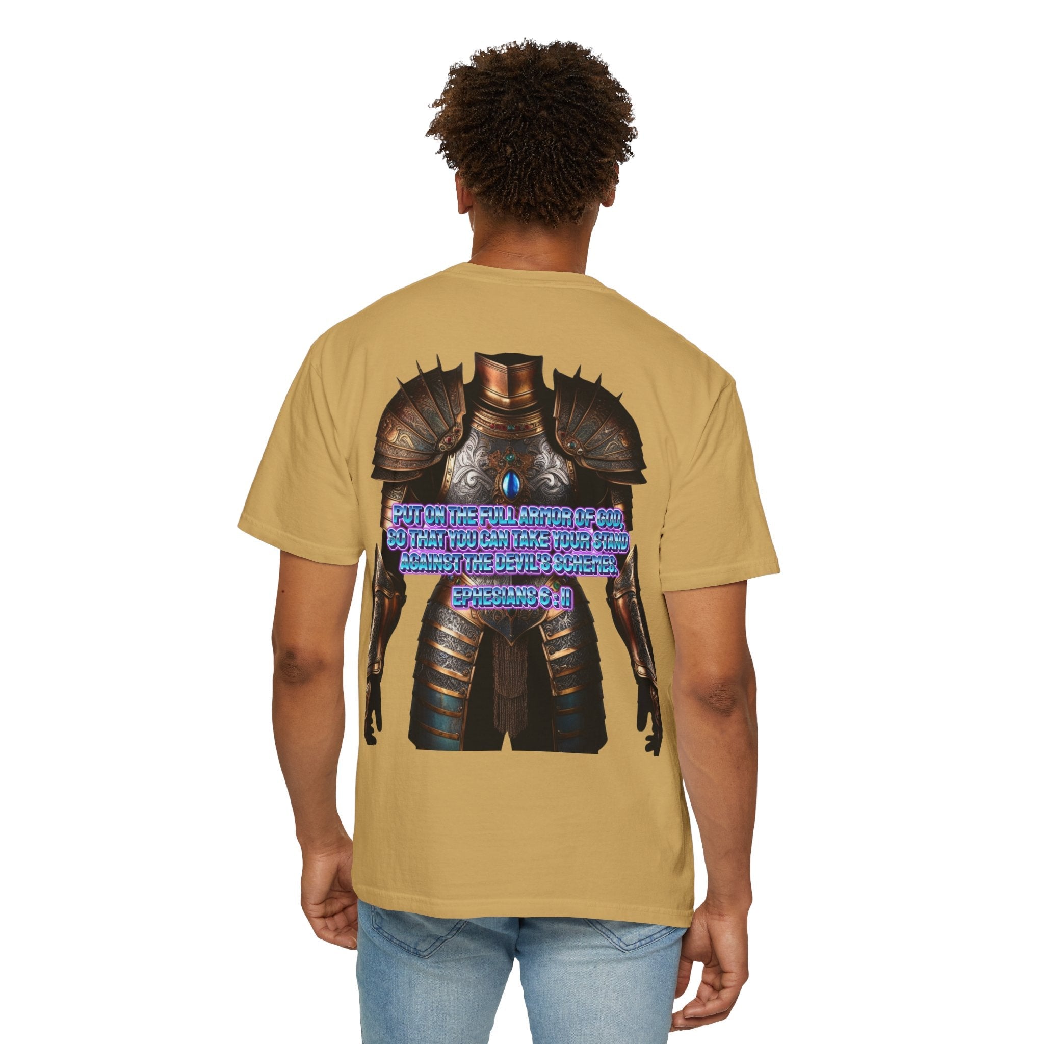 Religious Graphic Tee with Armor Of God Design - Unisex Garment-Dyed T-shirt Printify