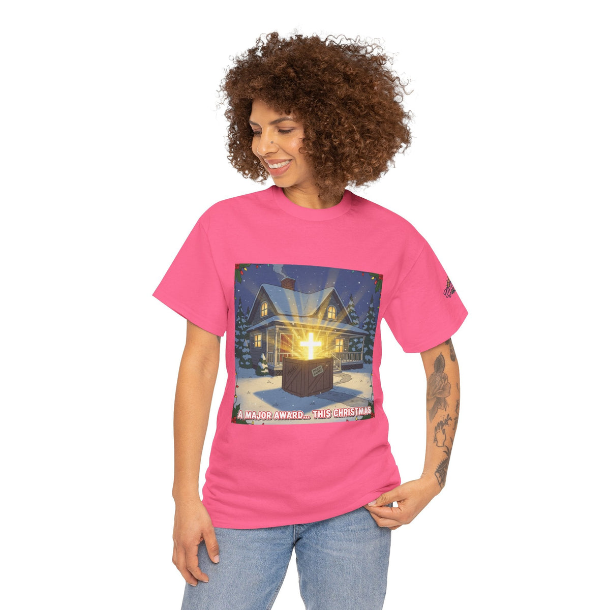 A Major Award This Christmas T-shirt – Fragile Leg Lamp Parody Cross Unboxing Christian T-shirt for Hilarious Faith & Holiday Glow Printify
