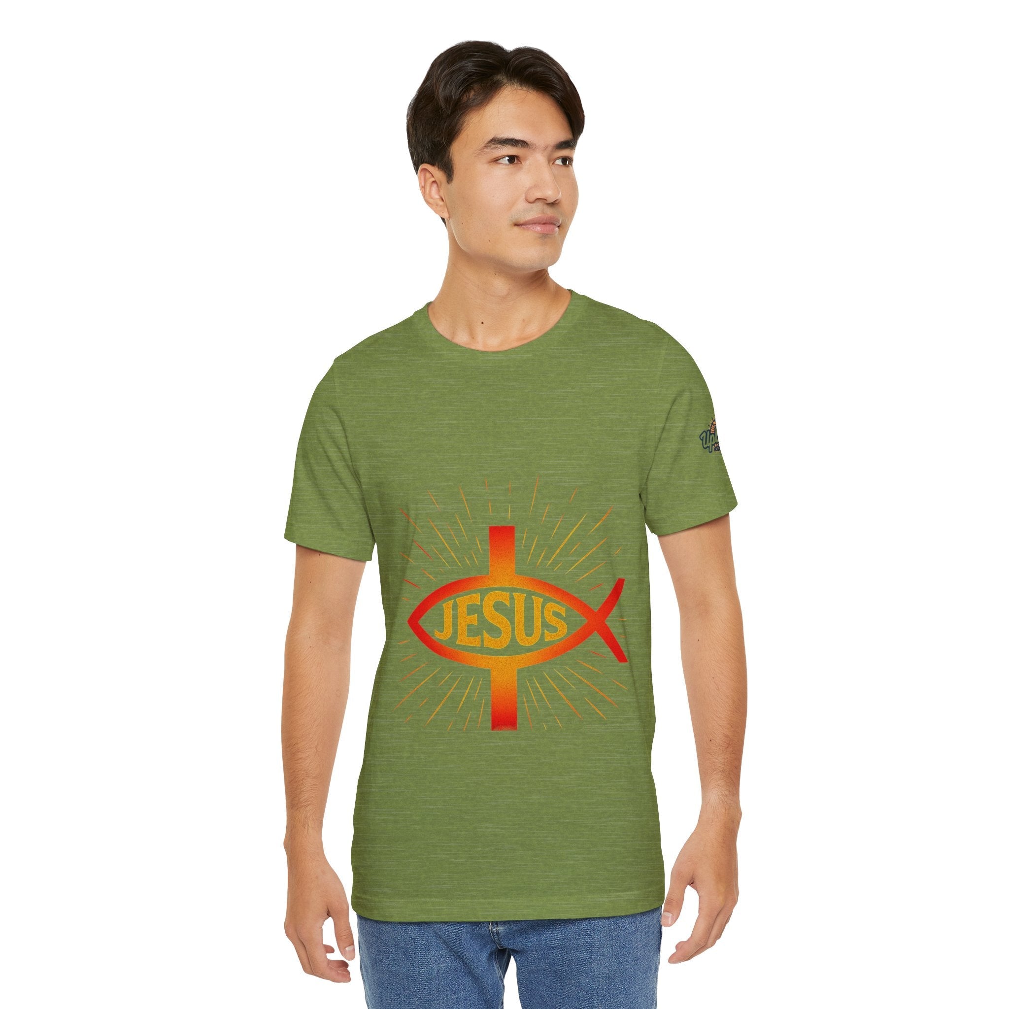 Jesus Ichthys T-shirt – Christian Fish Symbol with Cross & Jesus Inscription T-shirt for Eternal Faith & Streetwear Printify