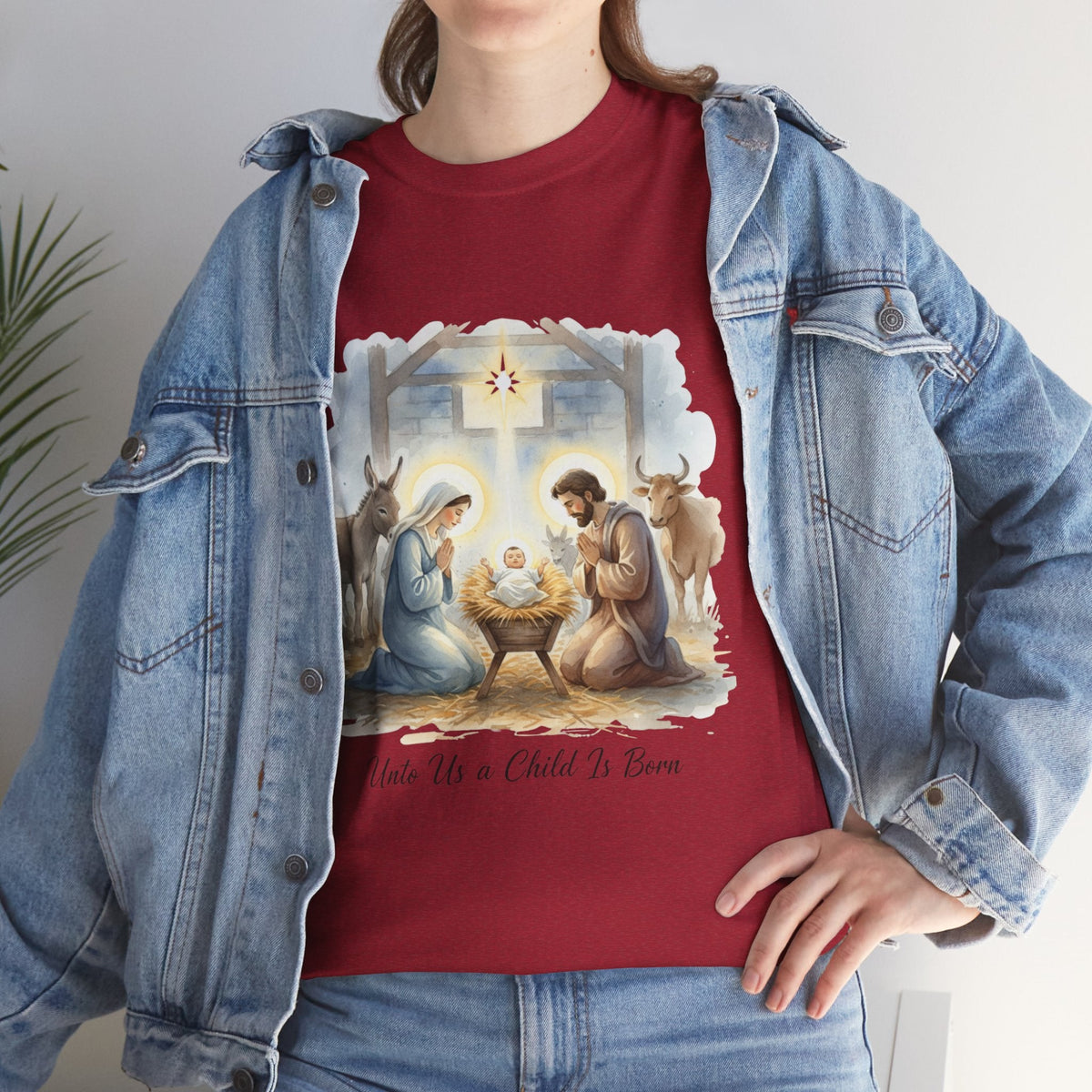Unto Us a Child is Born T-shirt – Isaiah 9:6 Nativity Manger Scene Christian Christmas T-shirt for Holy Night Faith Printify