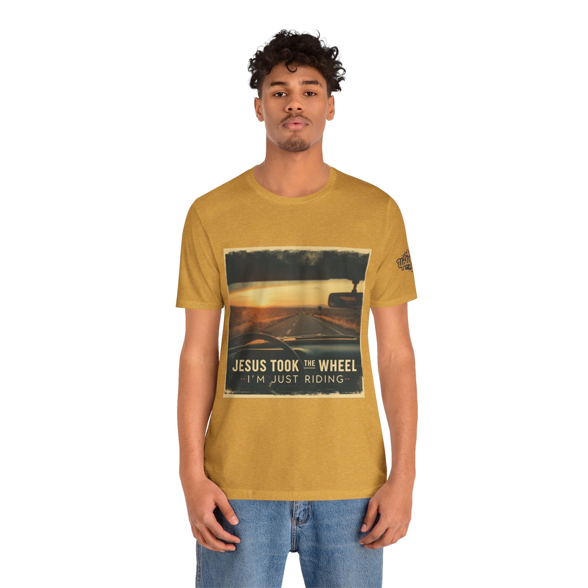 Jesus Took the Wheel I'm Just Riding T-shirt – Funny Christian Convertible Car T-shirt for Surrendered Faith & Humor Printify