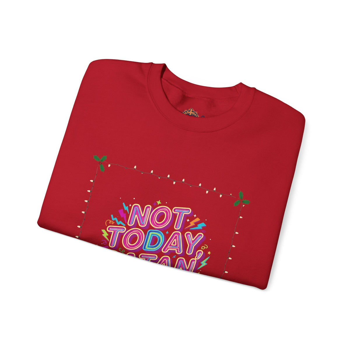 🔥 Not Today, Satan – Retro 90s Christian Sweatshirt | Neon Faith Tee | Funky Cartoon Devil | Bold Bible Verse Shirt | Uplifted Gear Printify