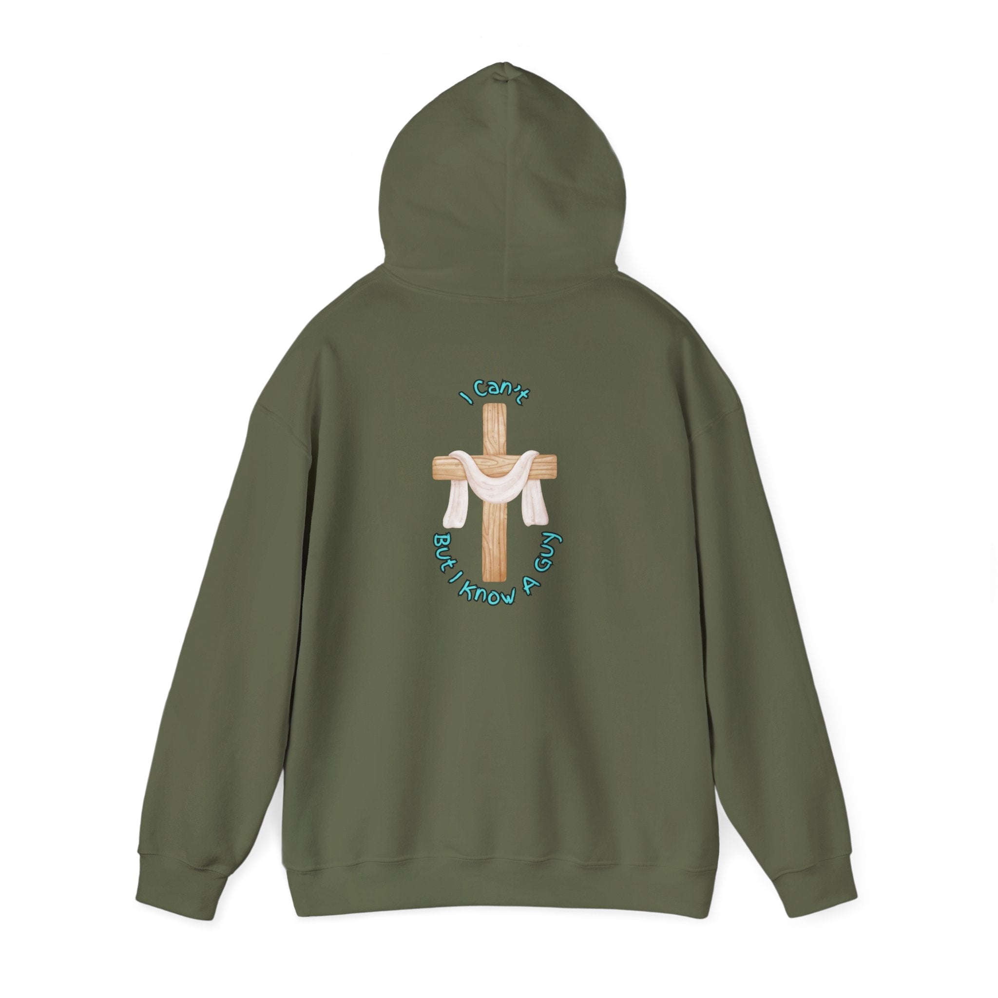 I Can’t, But I Know a Guy Hoodie – Jesus Cross Christian Hoodie for Cozy Faith Printify