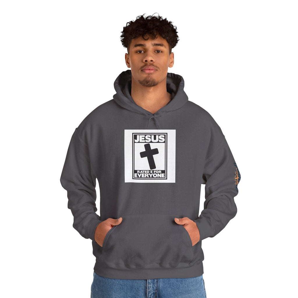 Jesus, Rated E for Everyone Hoodie - Gamer Faith Hoodie - Christian Video Game Parody Printify