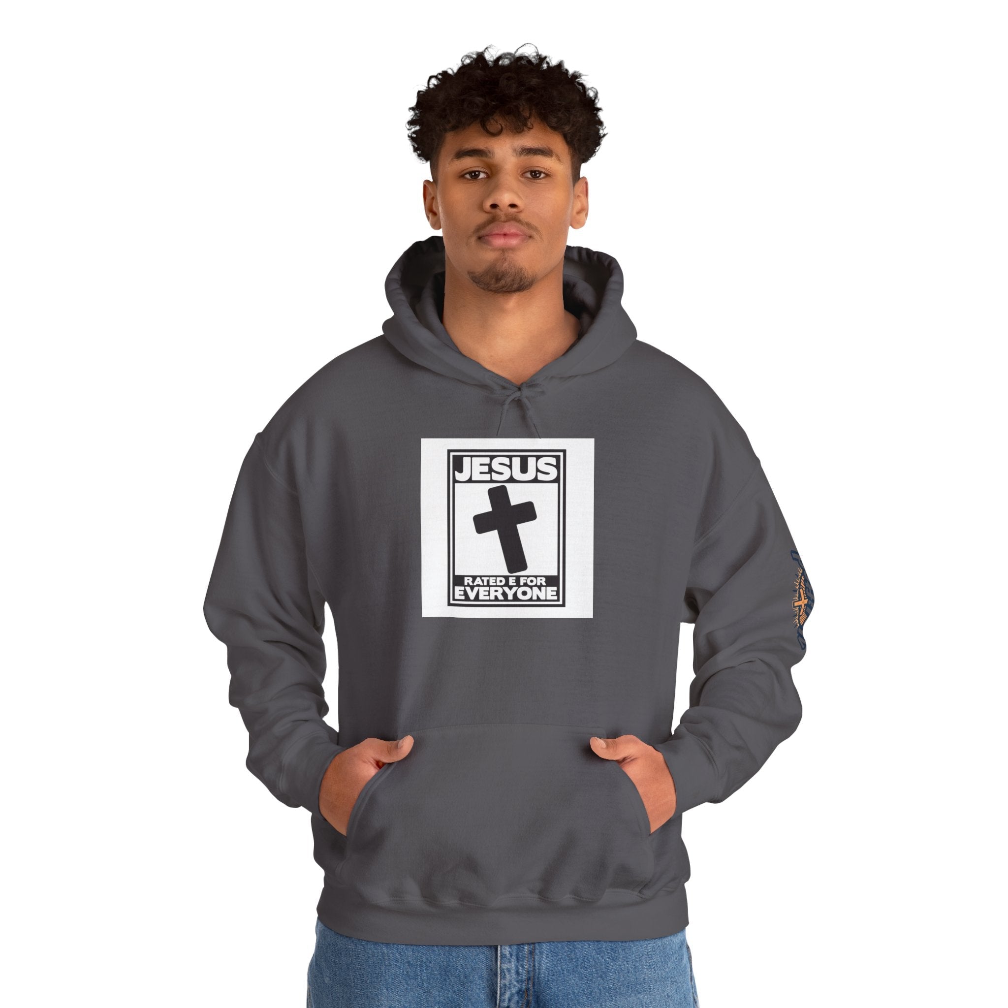 Jesus, Rated E for Everyone Hoodie - Gamer Faith Hoodie - Christian Video Game Parody Printify