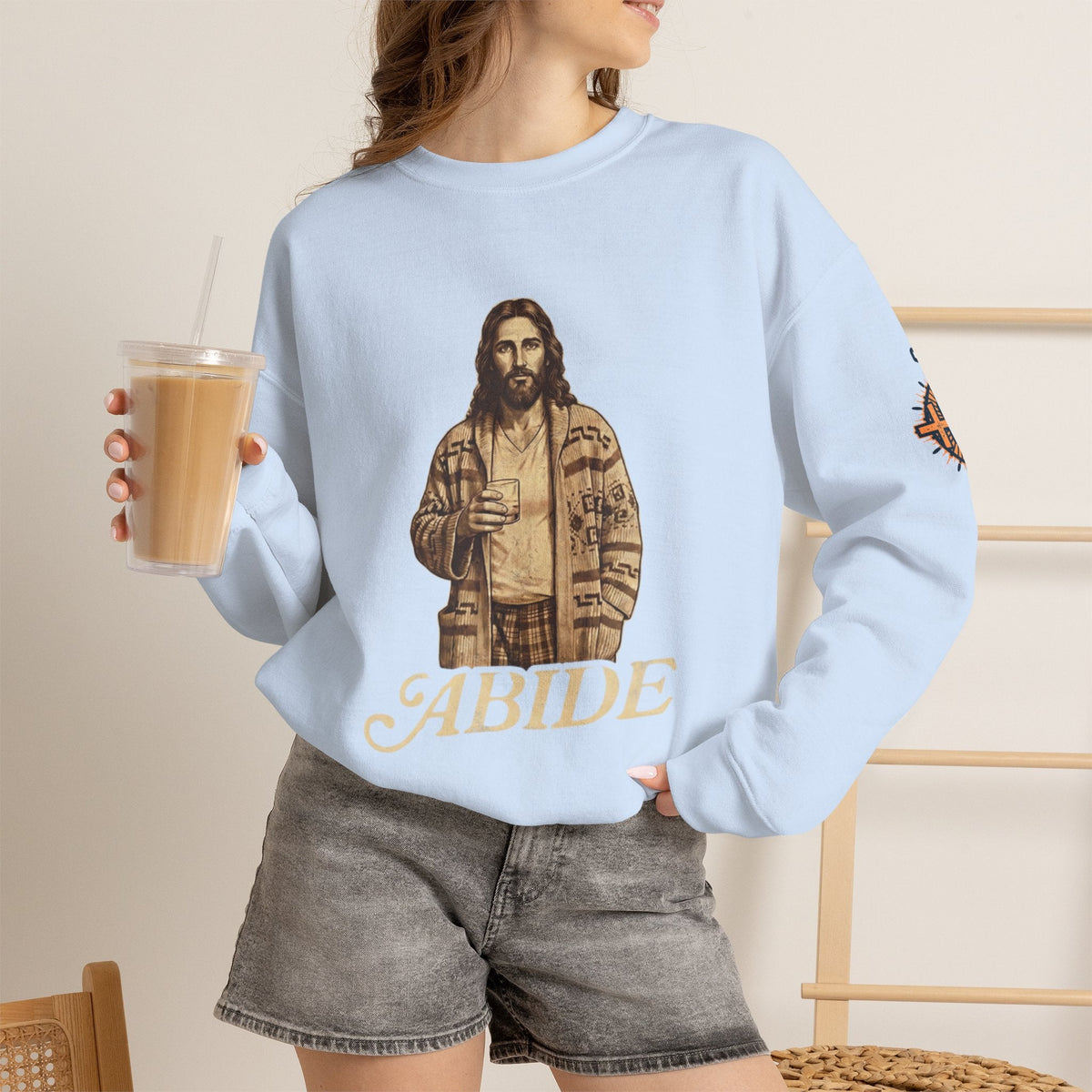 Abide Jesus Sweatshirt — Vintage 'The Dude' Religious Graphic Sweatshirt Printify