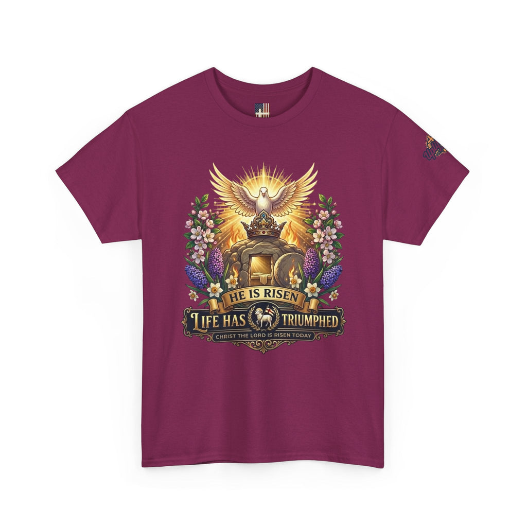 He Is Risen "Life Has Triumphed" T-Shirt — Easter Resurrection Christian Tee Printify