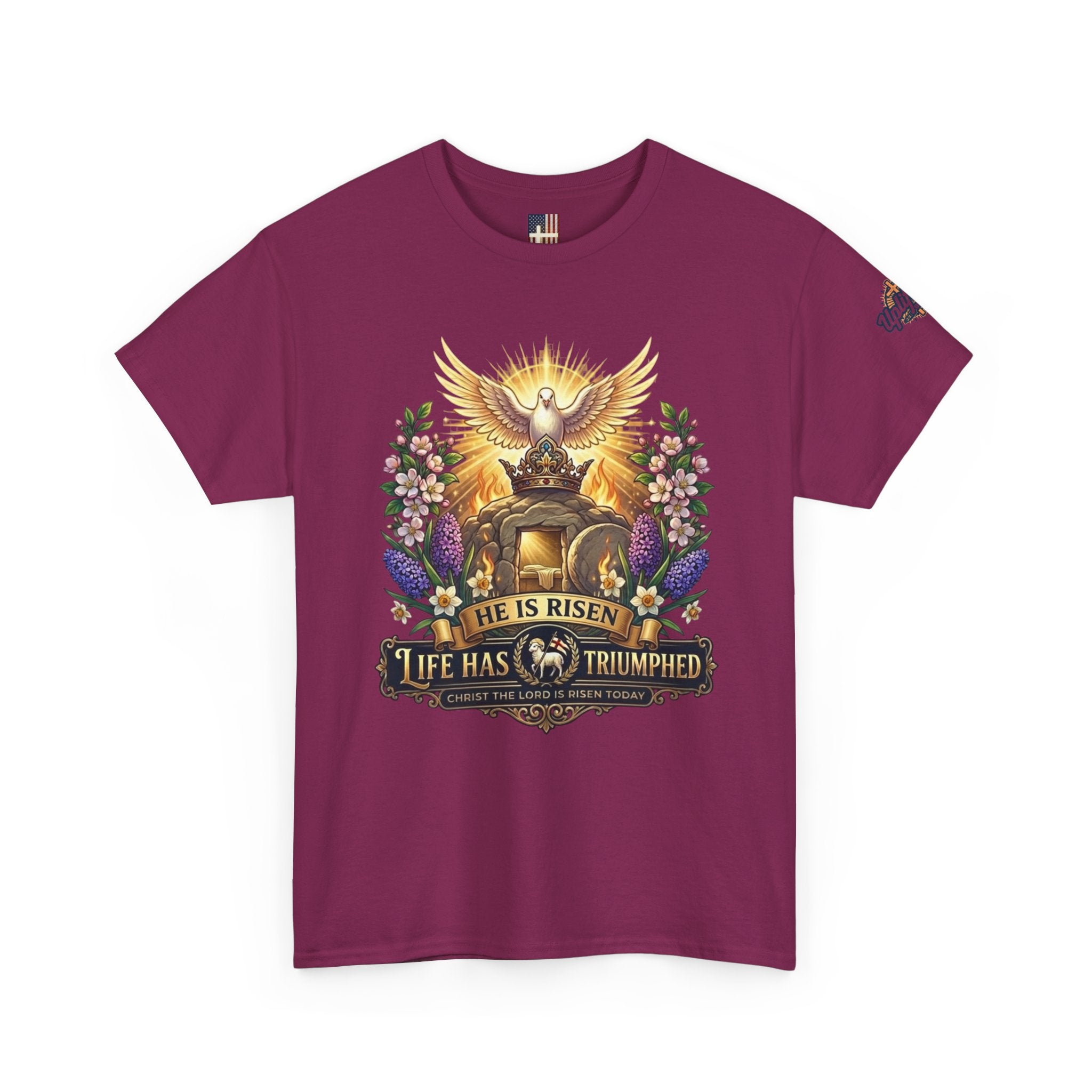 He Is Risen "Life Has Triumphed" T-Shirt — Easter Resurrection Christian Tee Printify