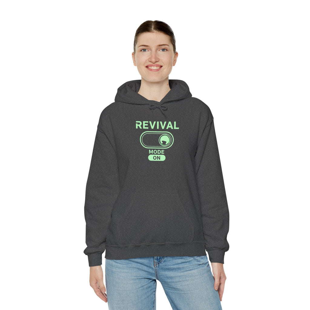 🔥 Revival Mode: ON – Christian Techwear Hoodie | Glowing Green Faith Switch | Futuristic Jesus Shirt | Activate Your Spiritual Awakening | Uplifted Gear Printify