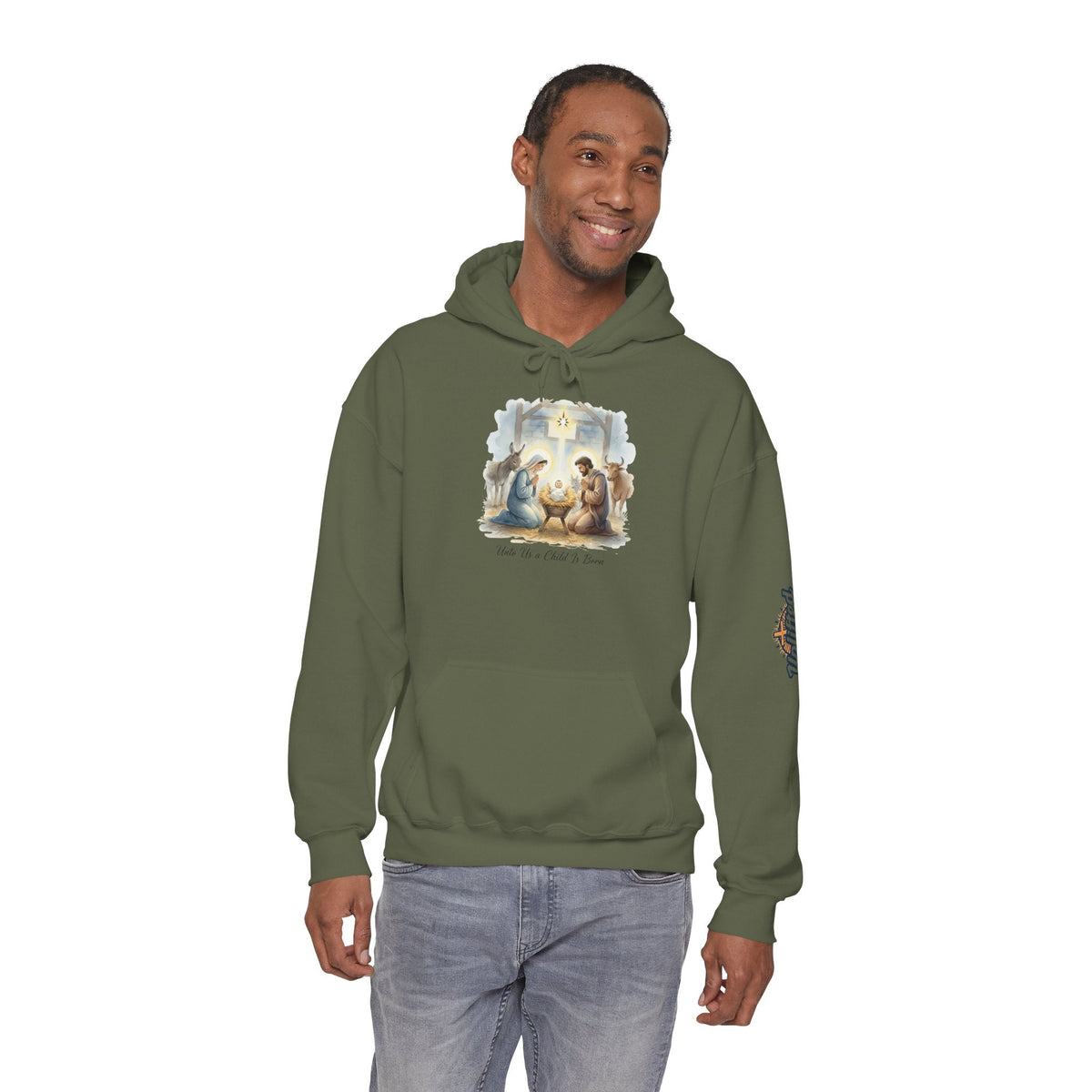 Unto Us a Child is Born Hoodie – Isaiah 9:6 Nativity Manger Scene Christian Christmas Sweatshirt for Holy Night Faith Printify