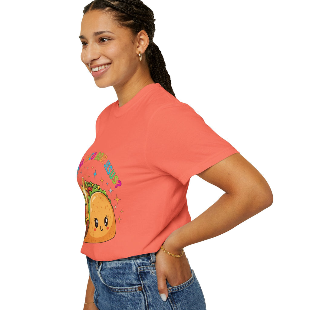 Wanna Taco 'Bout Jesus? Funny Christian Pun T-Shirt – Lettuce Pray & Share Faith! Printify