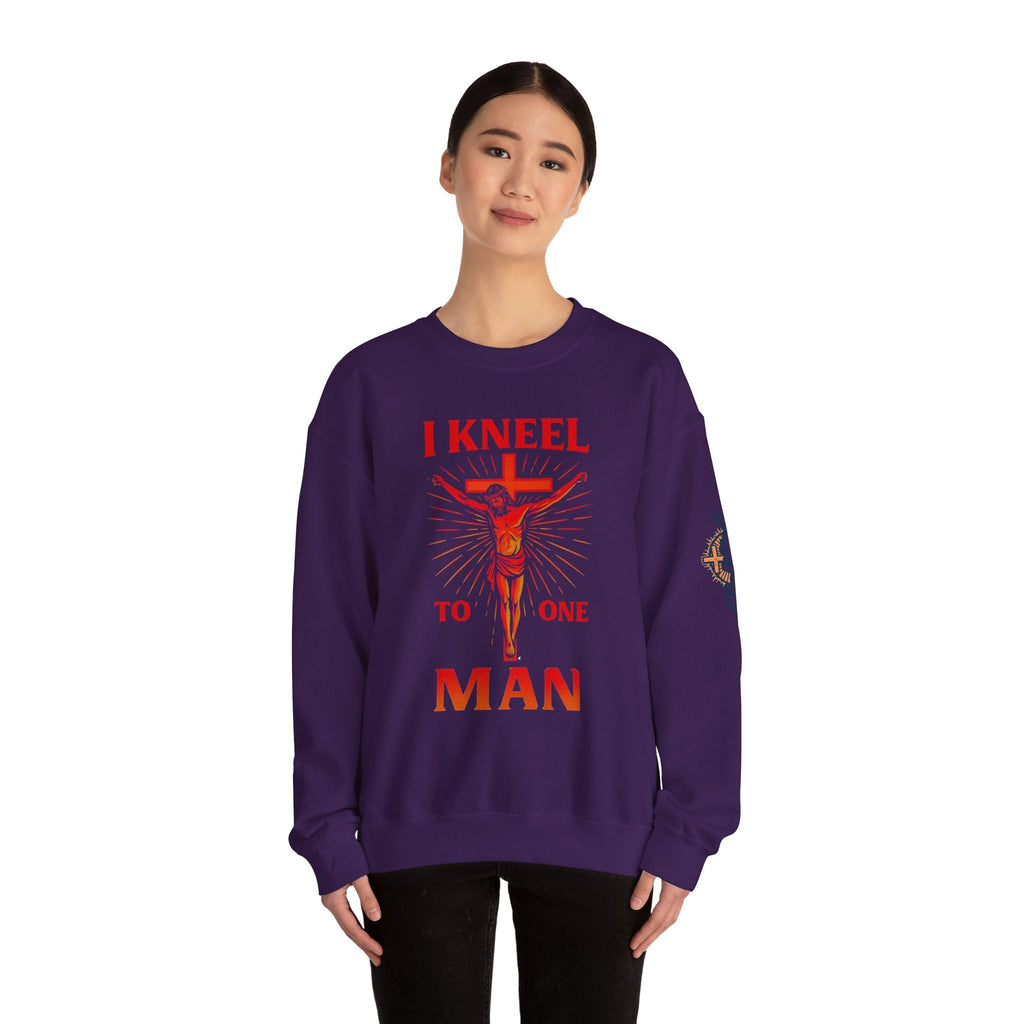 I Kneel to One Man Sweatshirt – Crucifixion Christian Sweatshirt for Unashamed Devotion & Bold Faith Printify