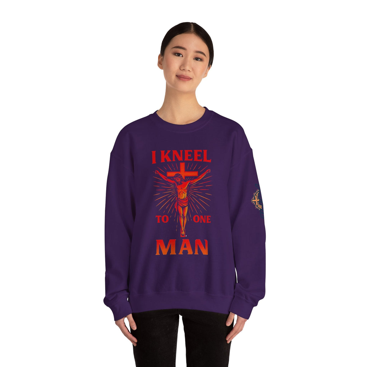 I Kneel to One Man Sweatshirt – Crucifixion Christian Sweatshirt for Unashamed Devotion & Bold Faith Printify