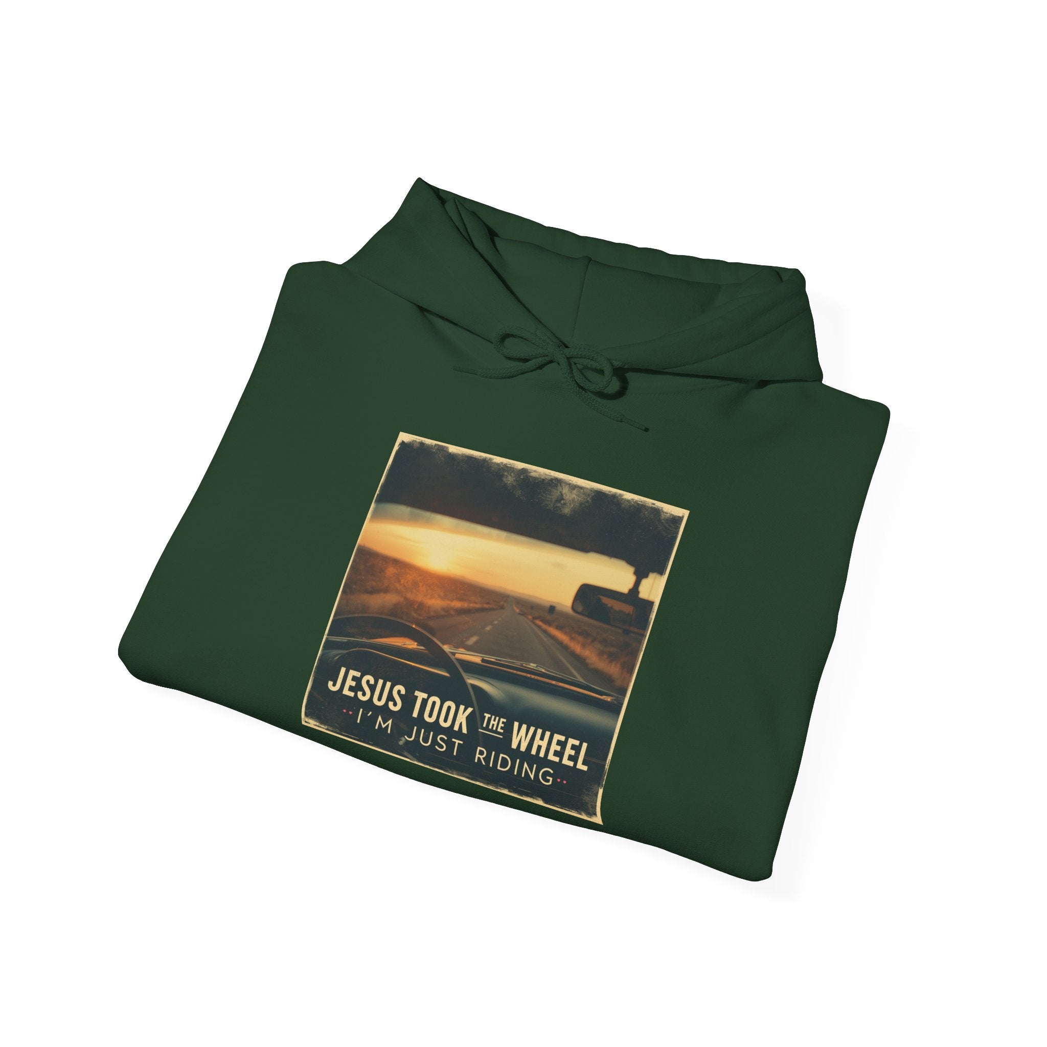 Jesus Took the Wheel I'm Just Riding Hoodie – Funny Christian Convertible Car Sweatshirt for Surrendered Faith & Humor Printify