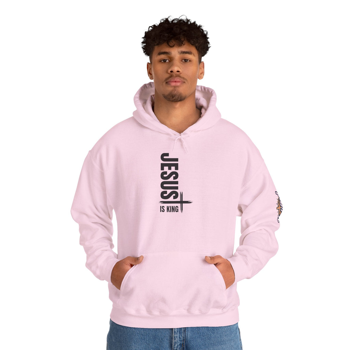 Jesus Is King Hoodie | Modern Typographic Cross Christian Hoodie Printify