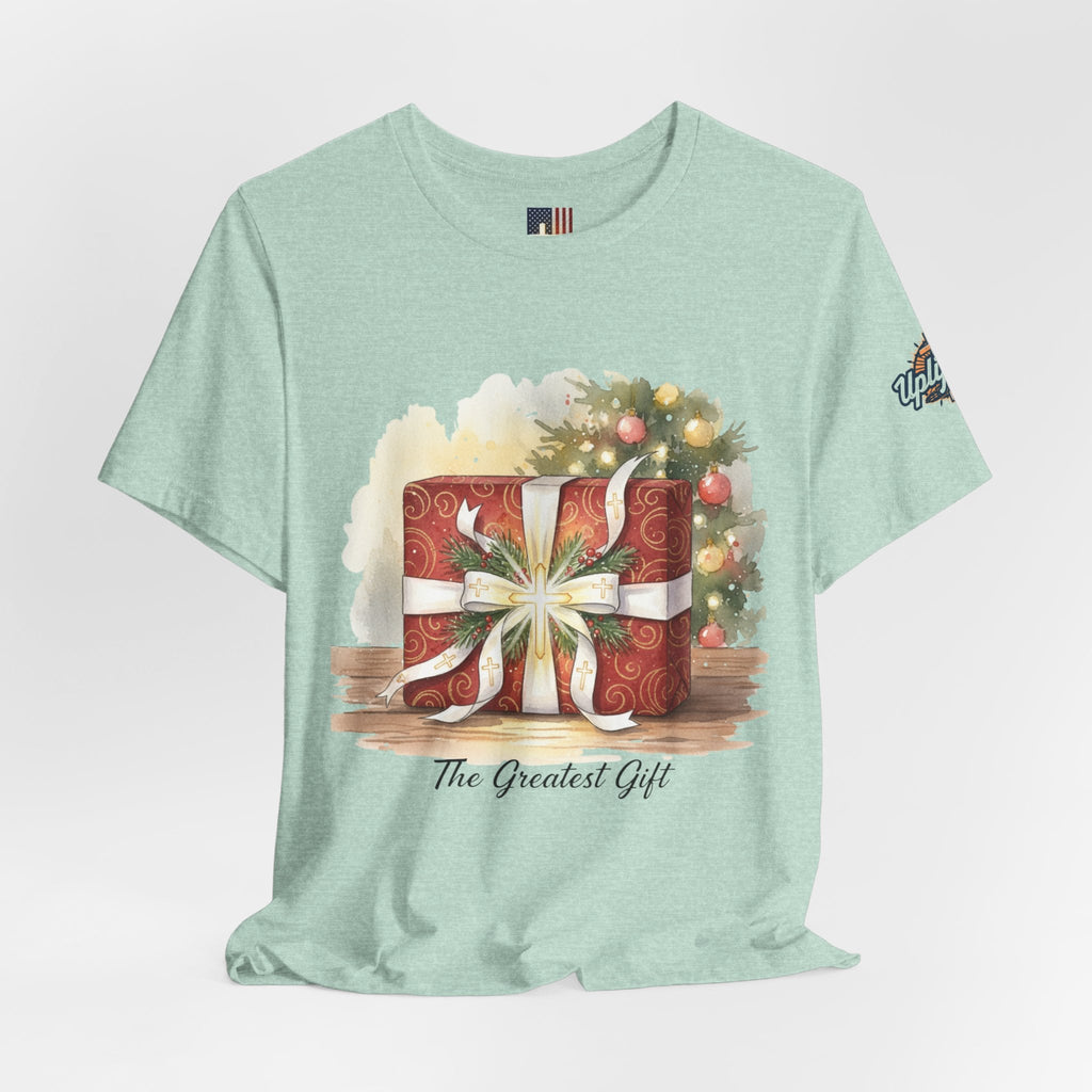 The Greatest Gift T-shirt – Cross Bow Present Christian T-shirt for Christmas Salvation & Eternal Faith Printify
