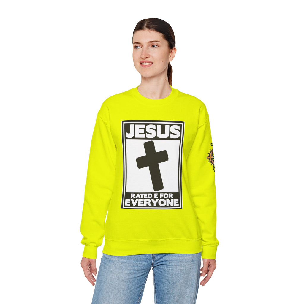 Jesus, Rated E for Everyone Sweatshirt - Gamer Faith Sweatshirt - Christian Video Game Parody Printify