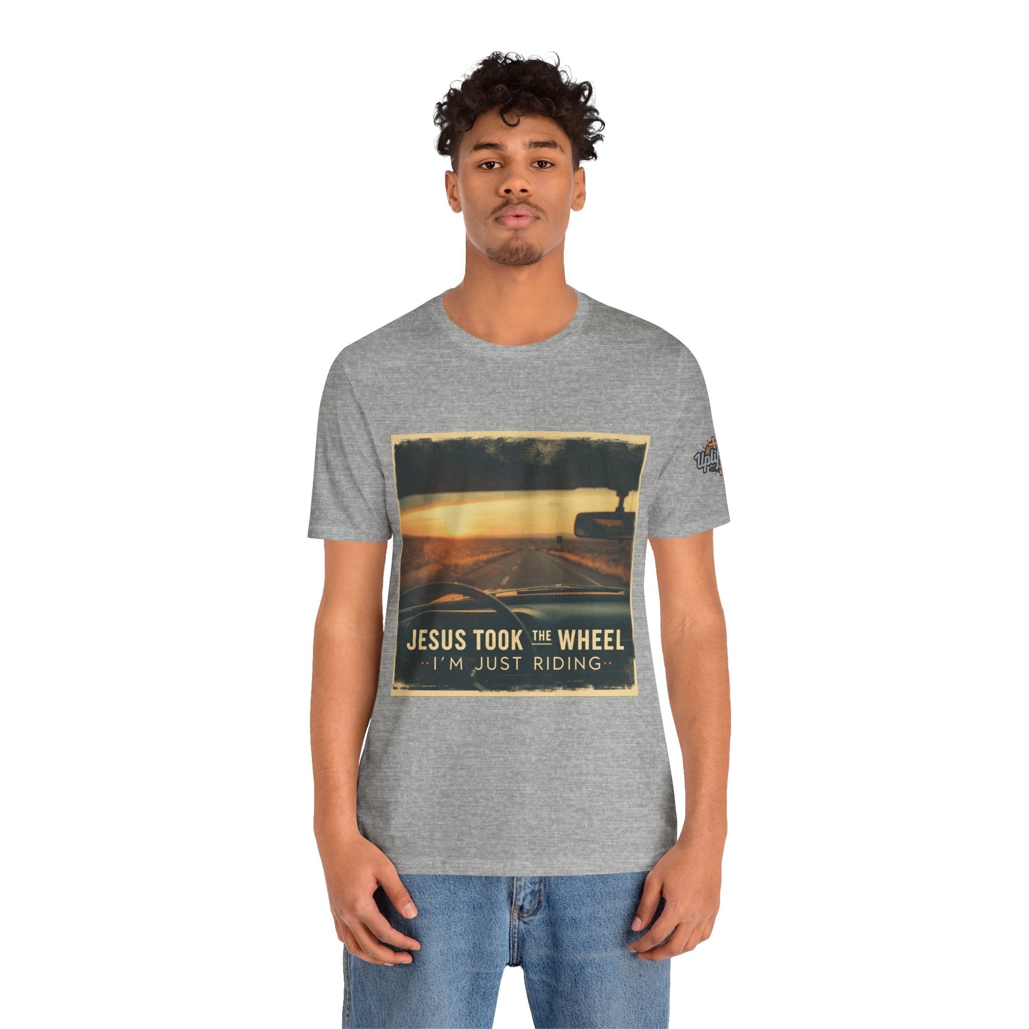 Jesus Took the Wheel I'm Just Riding T-shirt – Funny Christian Convertible Car T-shirt for Surrendered Faith & Humor Printify