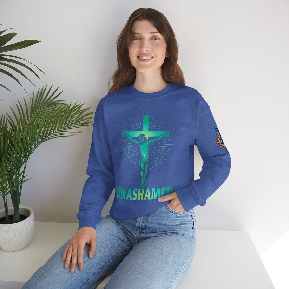 Unashamed Sweatshirt – Romans 1:16 Crucifixion Christian Sweatshirt for Bold Unwavering Faith Printify