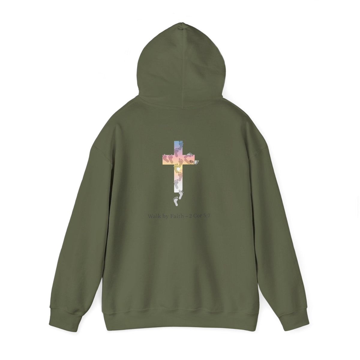 Walk by Faith Hoodie – Cross & Footprints Christian Hoodie for Cozy Inspiration Printify