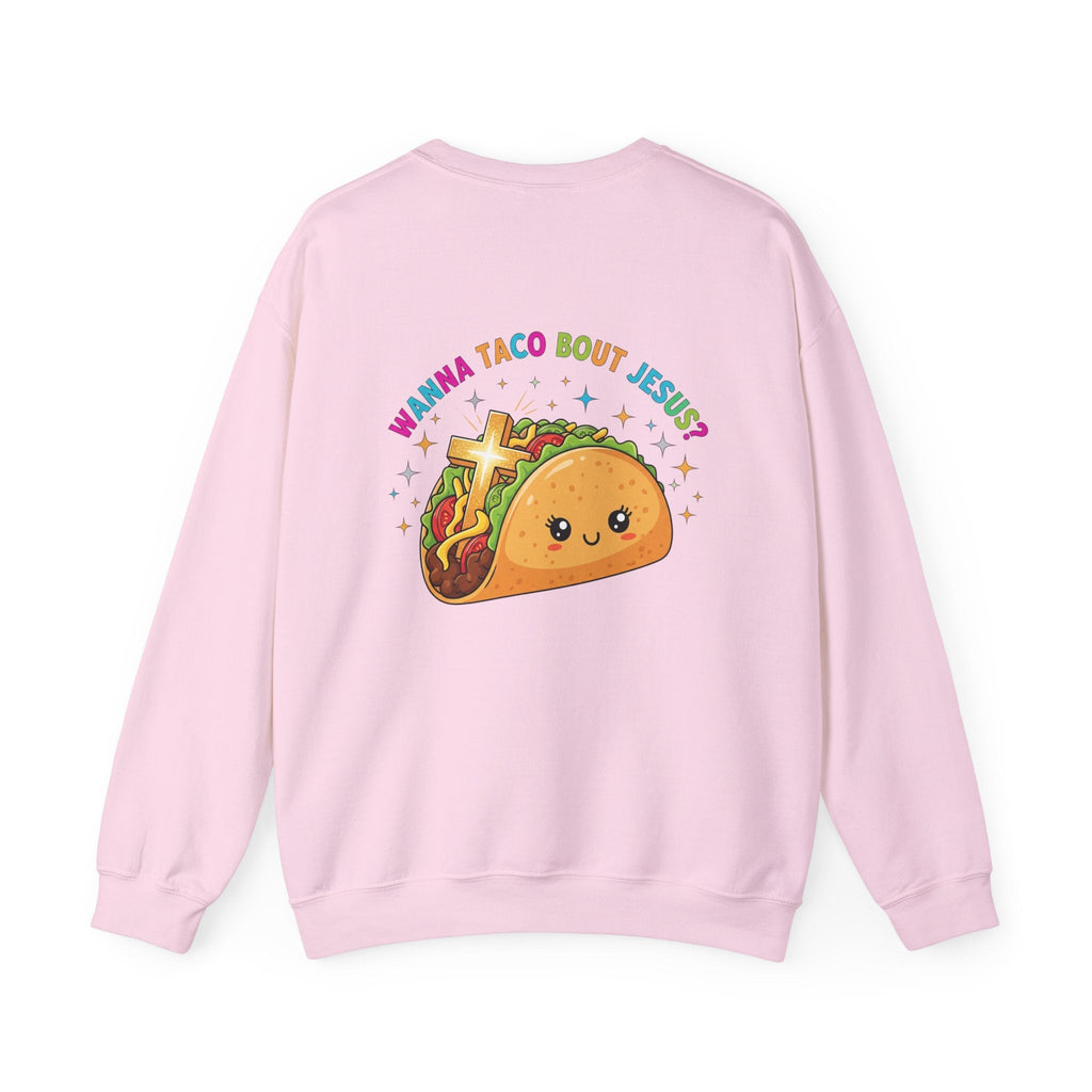 Wanna Taco 'Bout Jesus Sweatshirt – Cozy Christian Pun Sweatshirt for Faith & Fun Printify