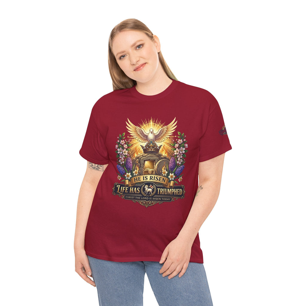 He Is Risen "Life Has Triumphed" T-Shirt — Easter Resurrection Christian Tee Printify