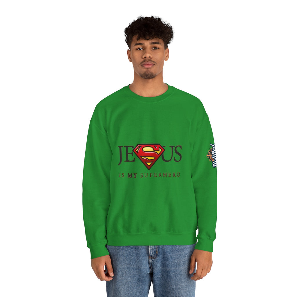 Jesus Is My Superhero Crewneck Sweatshirt Printify