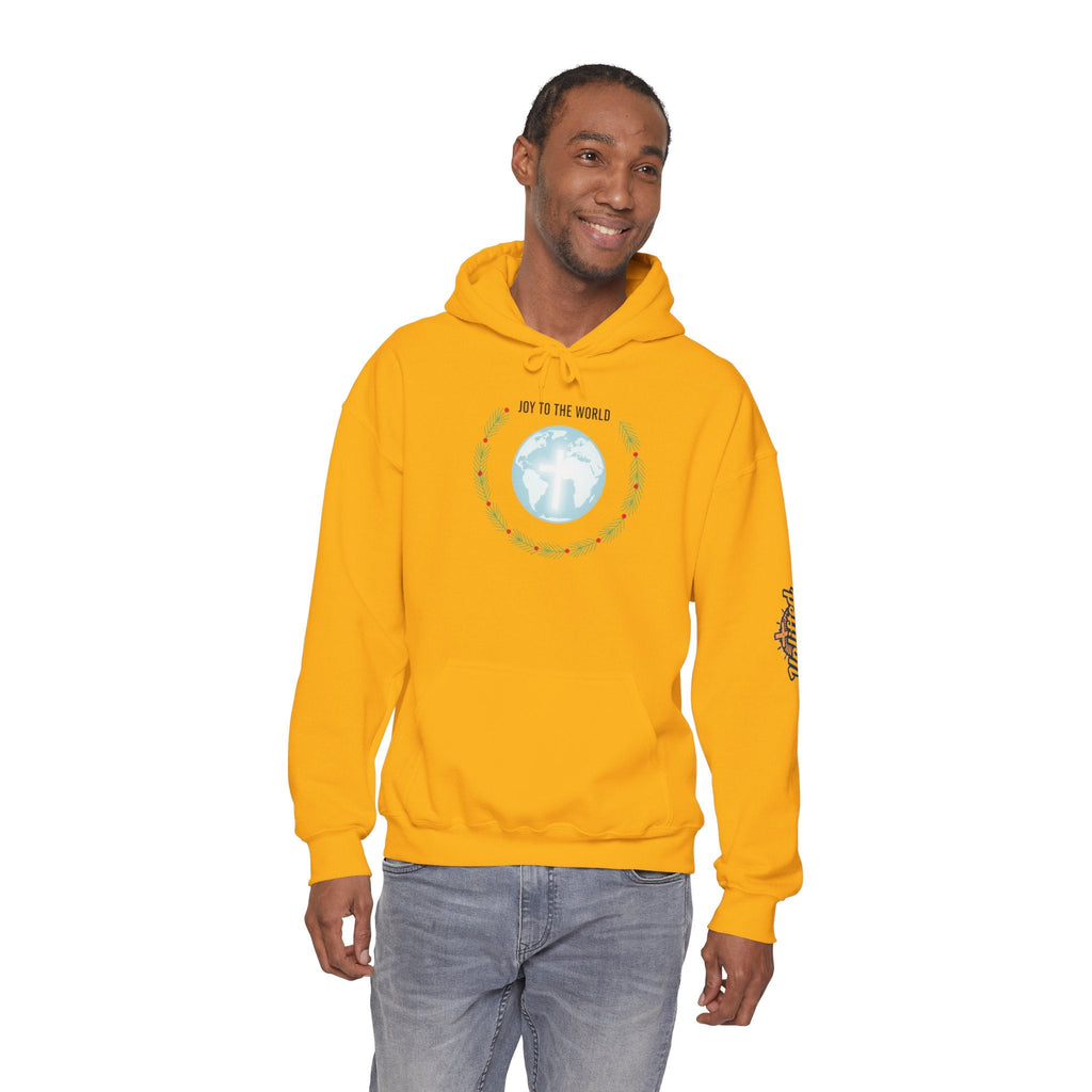 Joy to the World Hoodie – Wreath Earth Nativity Christian Christmas Sweatshirt for Isaiah 9:6 Holiday Faith & Festive Joy Printify