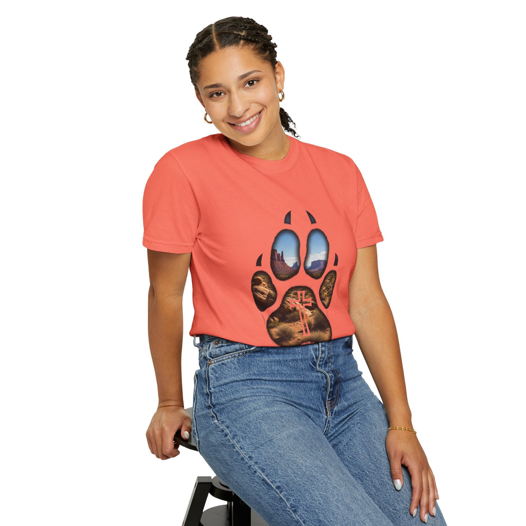 Strong and Courageous T-Shirt – Canine Pawprint Desert Joshua 1:9 Christian Tee Printify