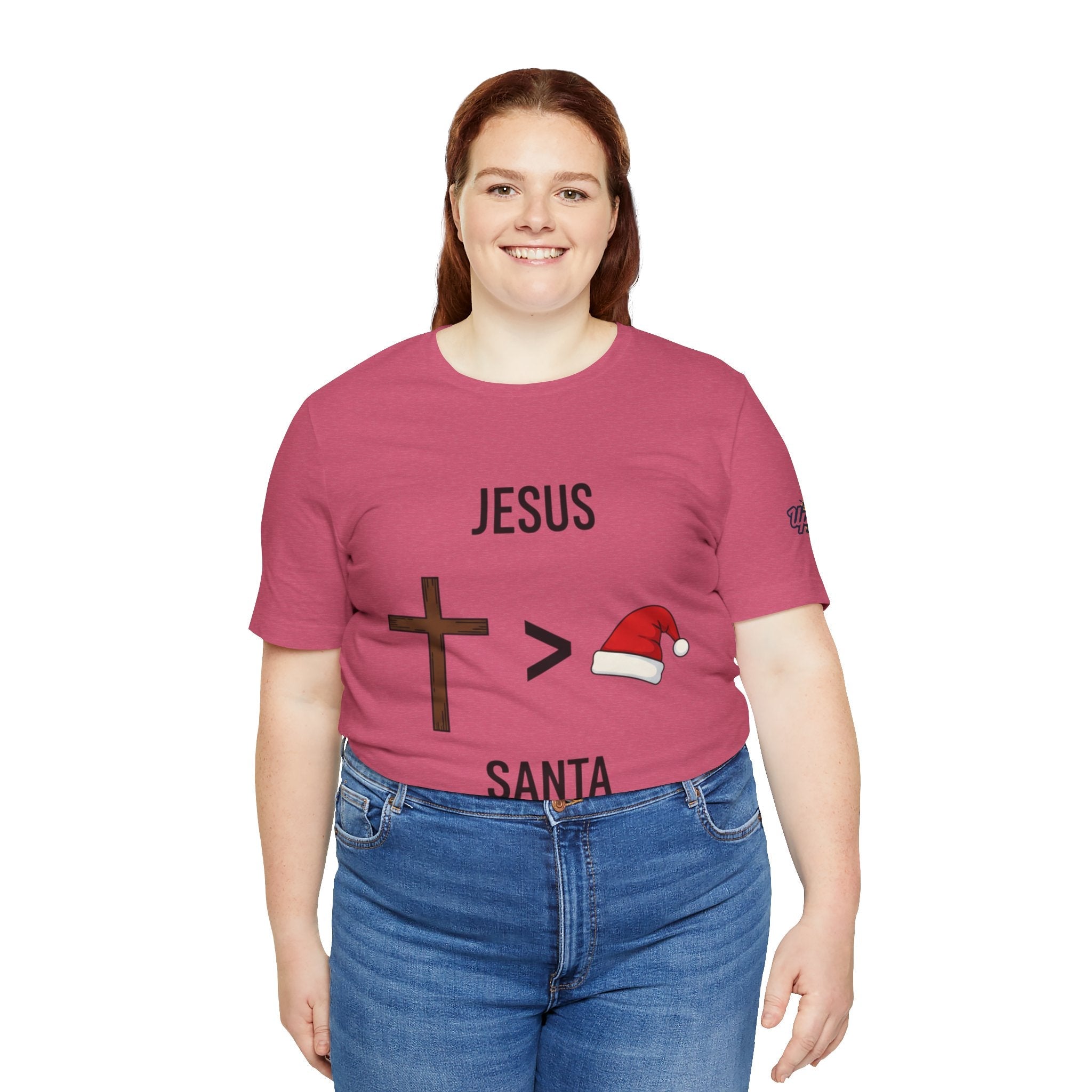🎄 Jesus > Santa – Minimalist Christian Christmas T-Shirt | Bold Faith Over Holiday Tee | Cross vs Santa Hat Design | Uplifted Gear Printify