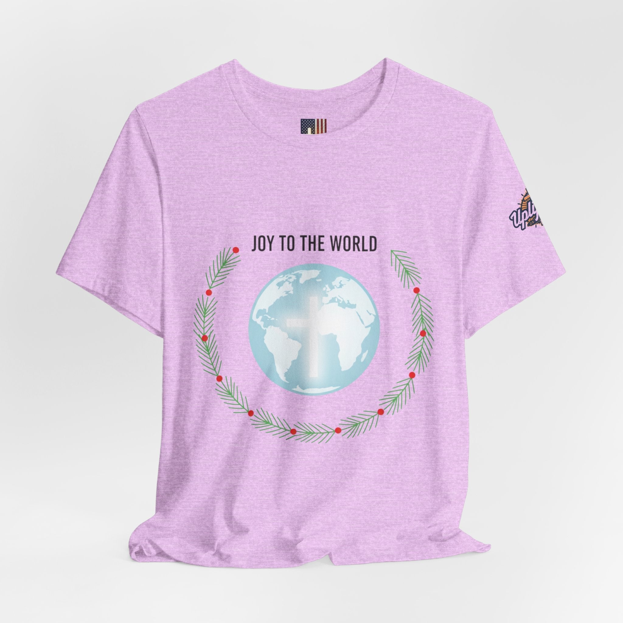 Joy to the World T-shirt – Wreath Earth Nativity Christian Christmas T-shirt for Isaiah 9:6 Holiday Faith & Festive Joy Printify