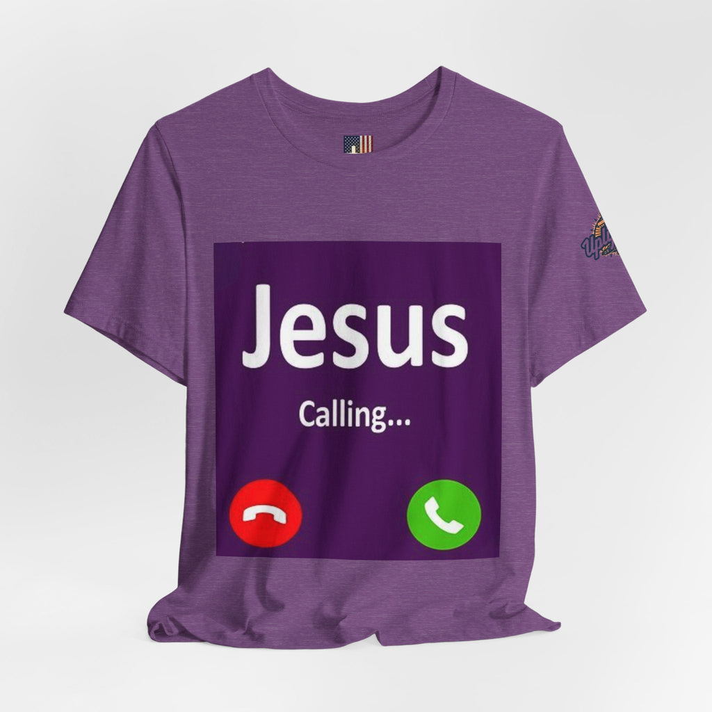 Jesus Calling T-shirt – Funny Cell Phone Screen Christian T-shirt for Divine Connection & Faith Humor Printify