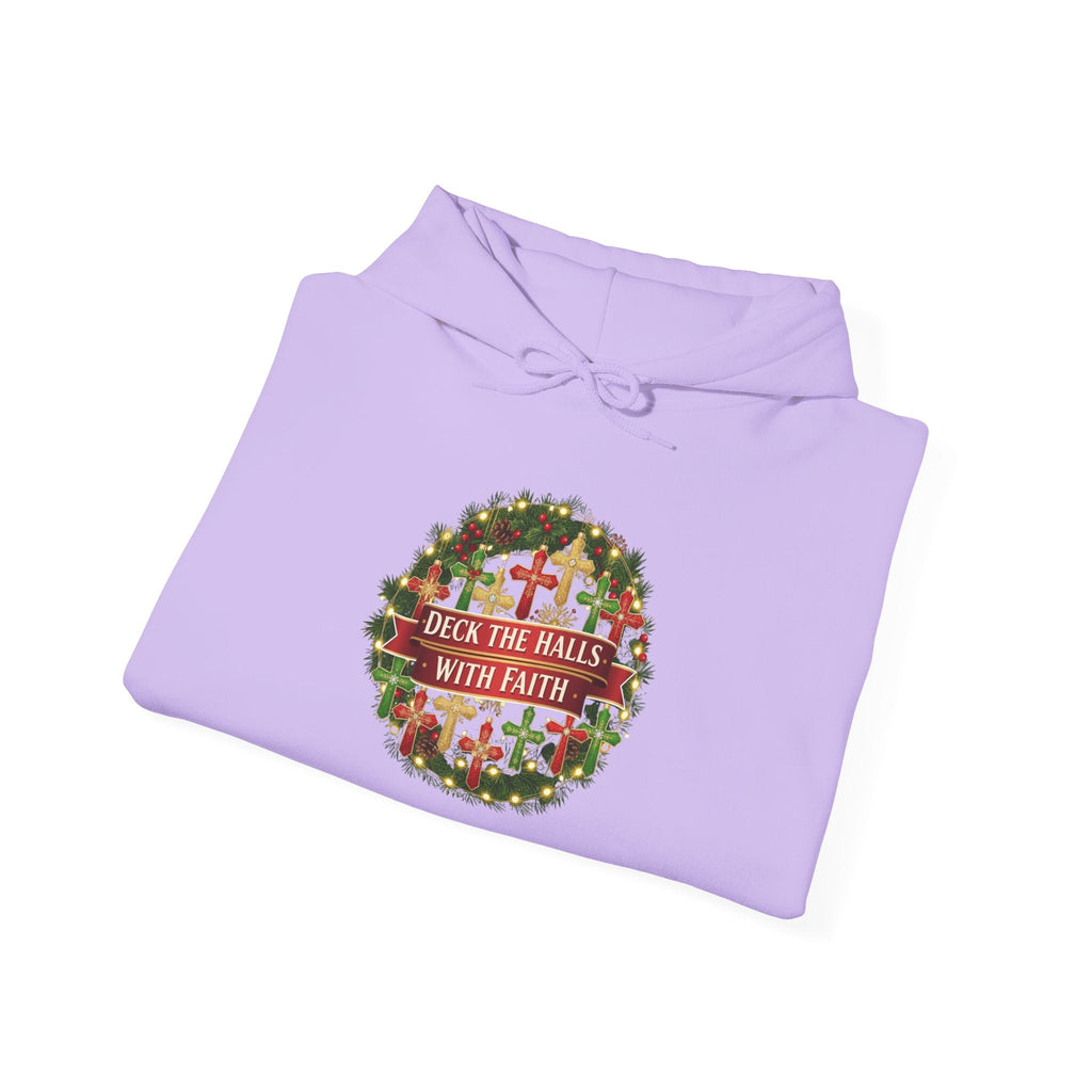 🎄 Deck the Halls with Faith – Christian Christmas Hoodie | Cross Ornament Design & Festive Garland | Bold Holiday Faith Tee by Uplifted Gear Printify