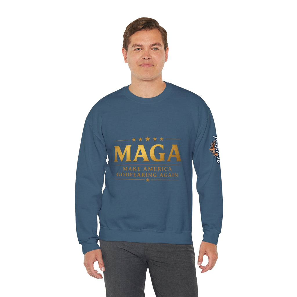 Sweatshirt — "MAGA Make America Godfearing Again" Gold Logo Crewneck Printify