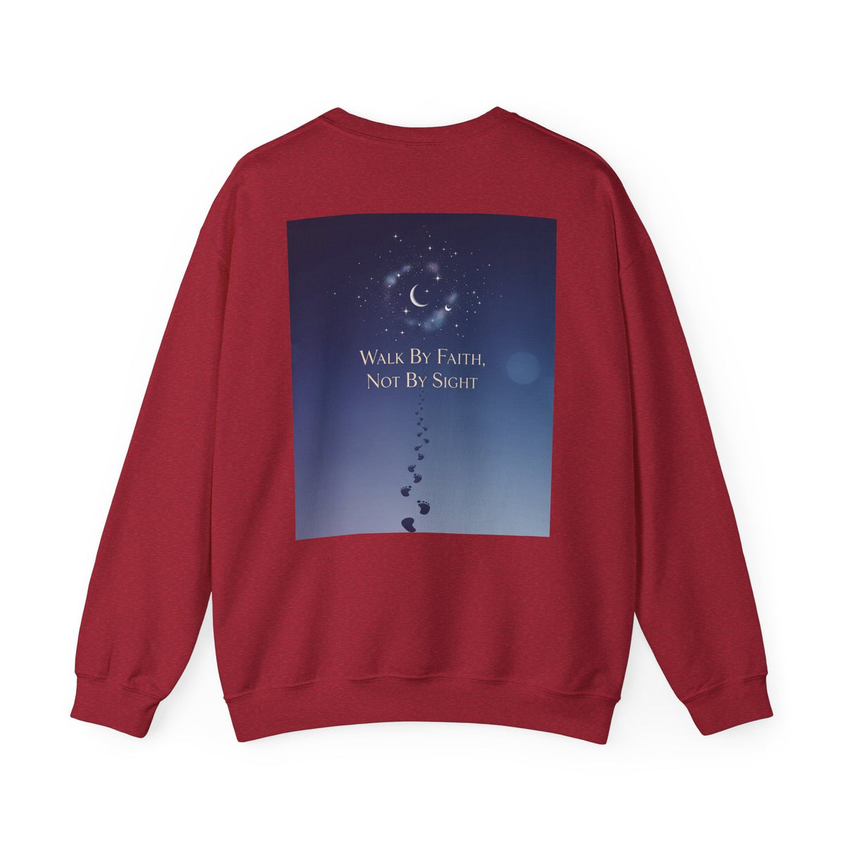Walk by Faith, Not by Sight Sweatshirt – Moonlit Footprints Christian Sweatshirt for Cozy Nights Printify