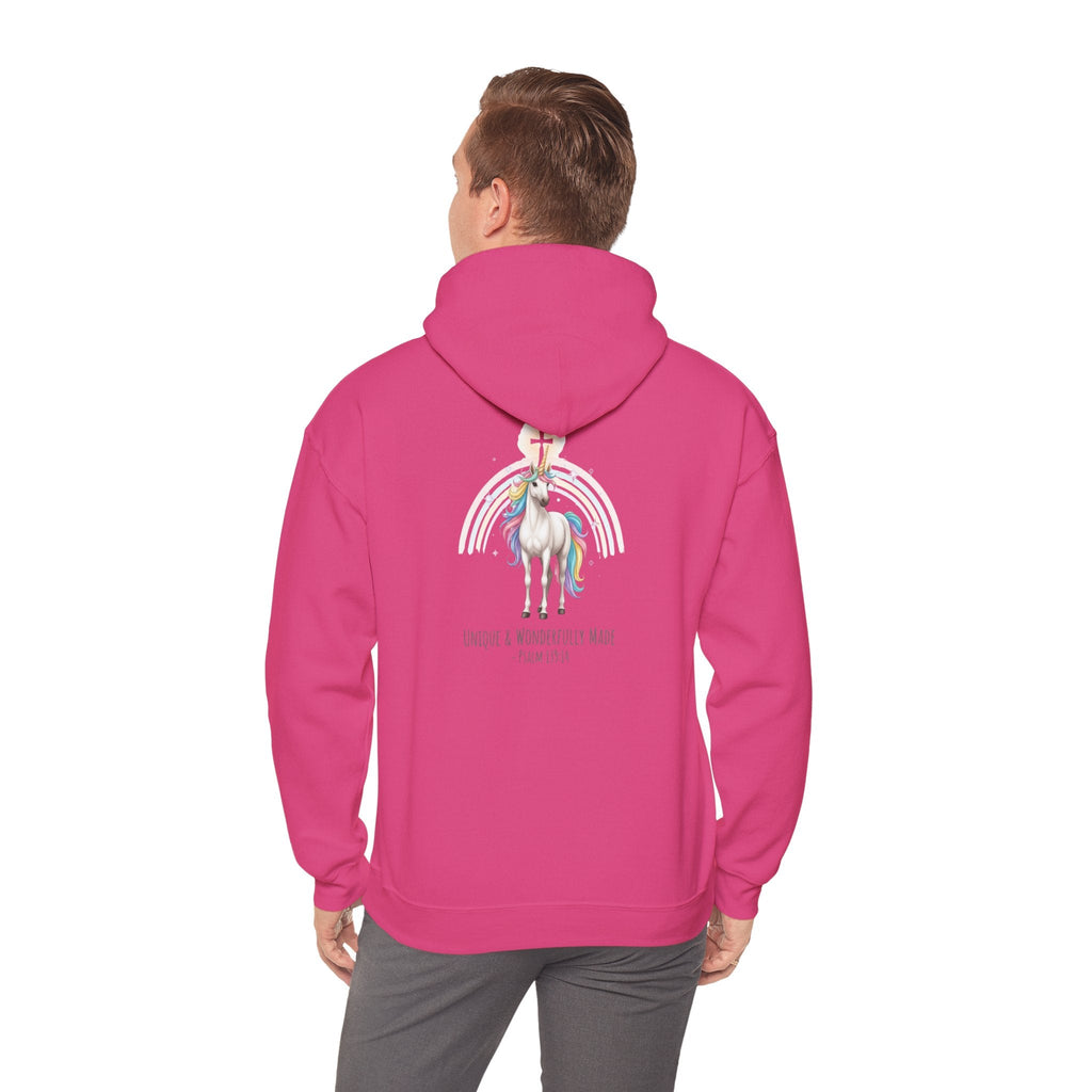 Unique Unicorn Hoodie – Rainbow Cross Psalm 139:14 Christian Hoodie for Wonderfully Made Printify