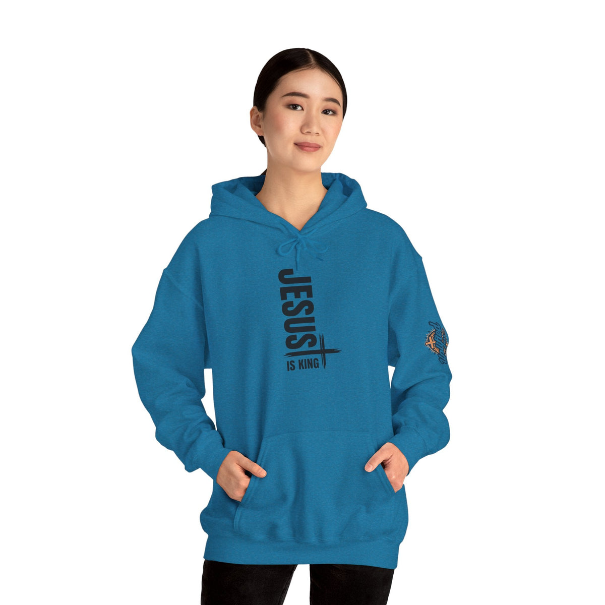 Jesus Is King Hoodie | Modern Typographic Cross Christian Hoodie Printify