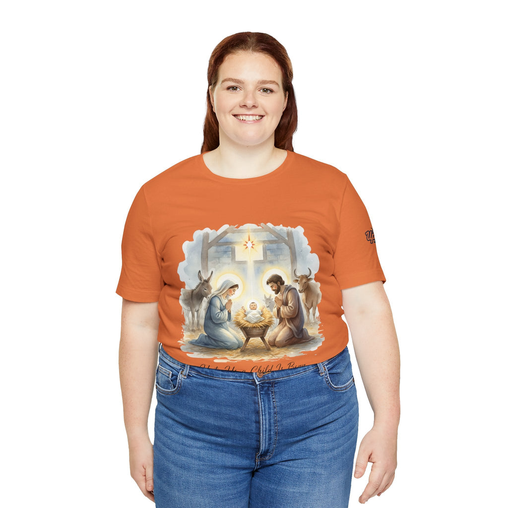 Unto Us a Child is Born T-shirt – Isaiah 9:6 Nativity Manger Scene Christian Christmas T-shirt for Holy Night Faith Printify