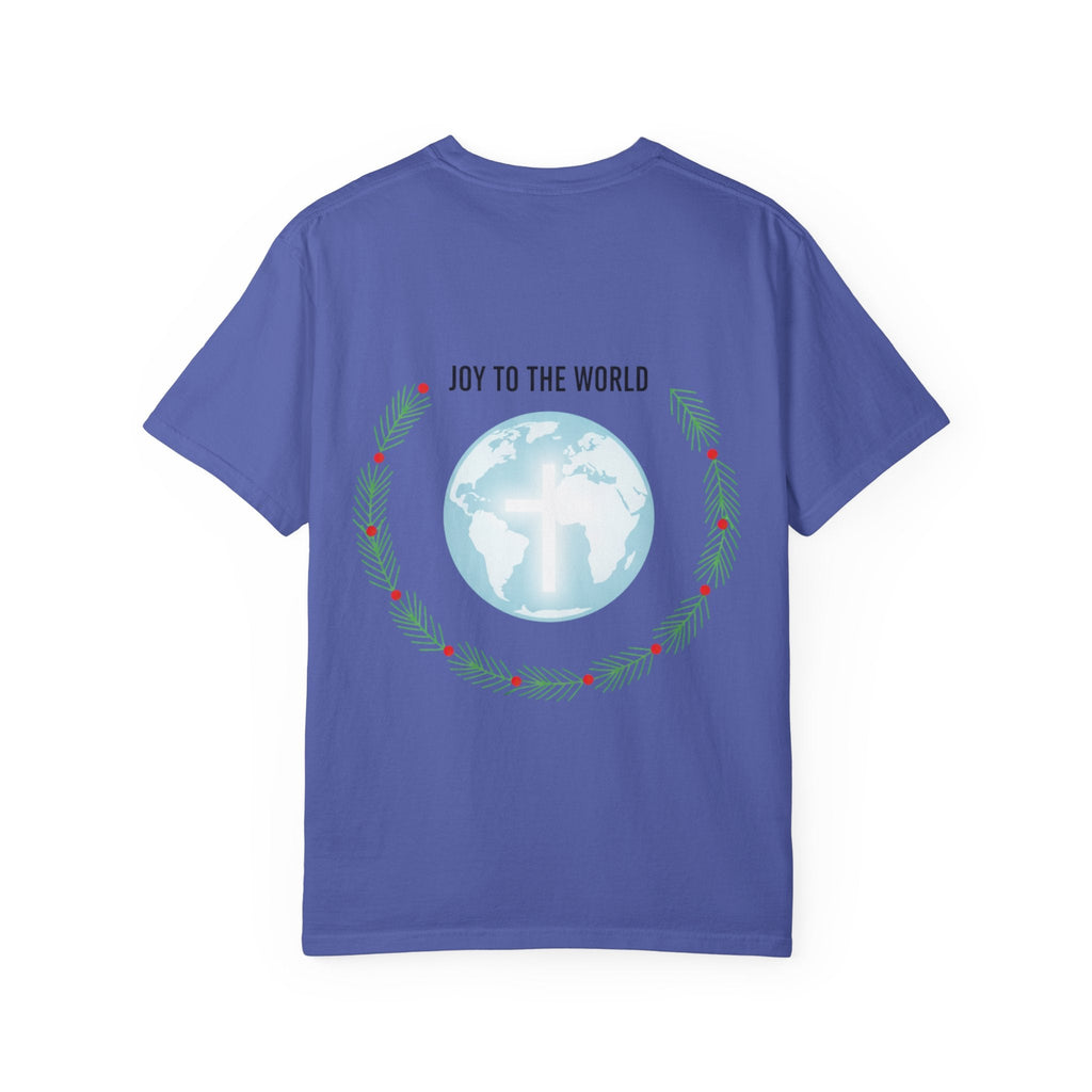 Joy to the World T-shirt – Wreath Earth Nativity Christian Christmas T-shirt for Isaiah 9:6 Holiday Faith & Festive Joy Printify