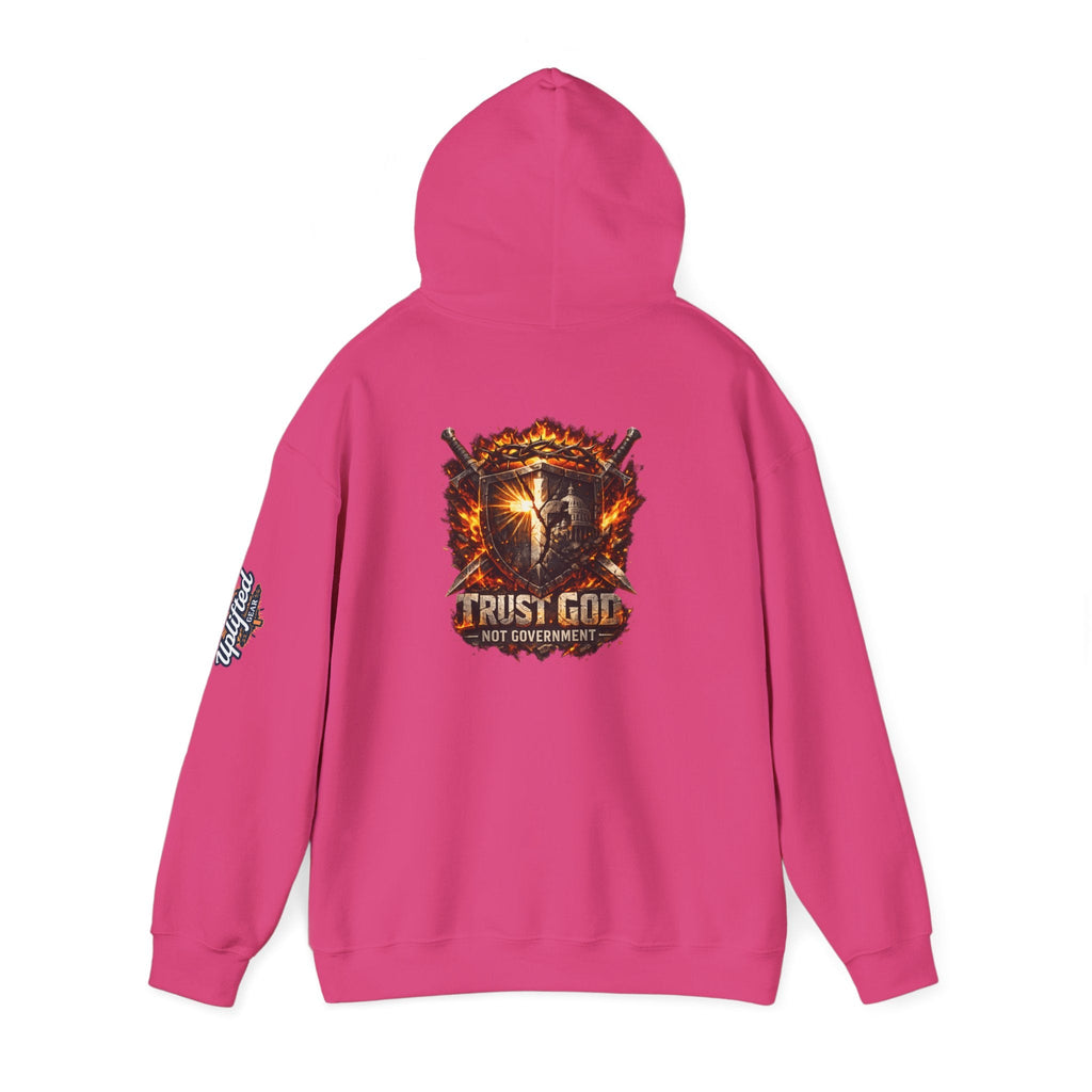 Trust God Not Government Shield Hoodie — Patriotic Christian Faith Hoodie Printify