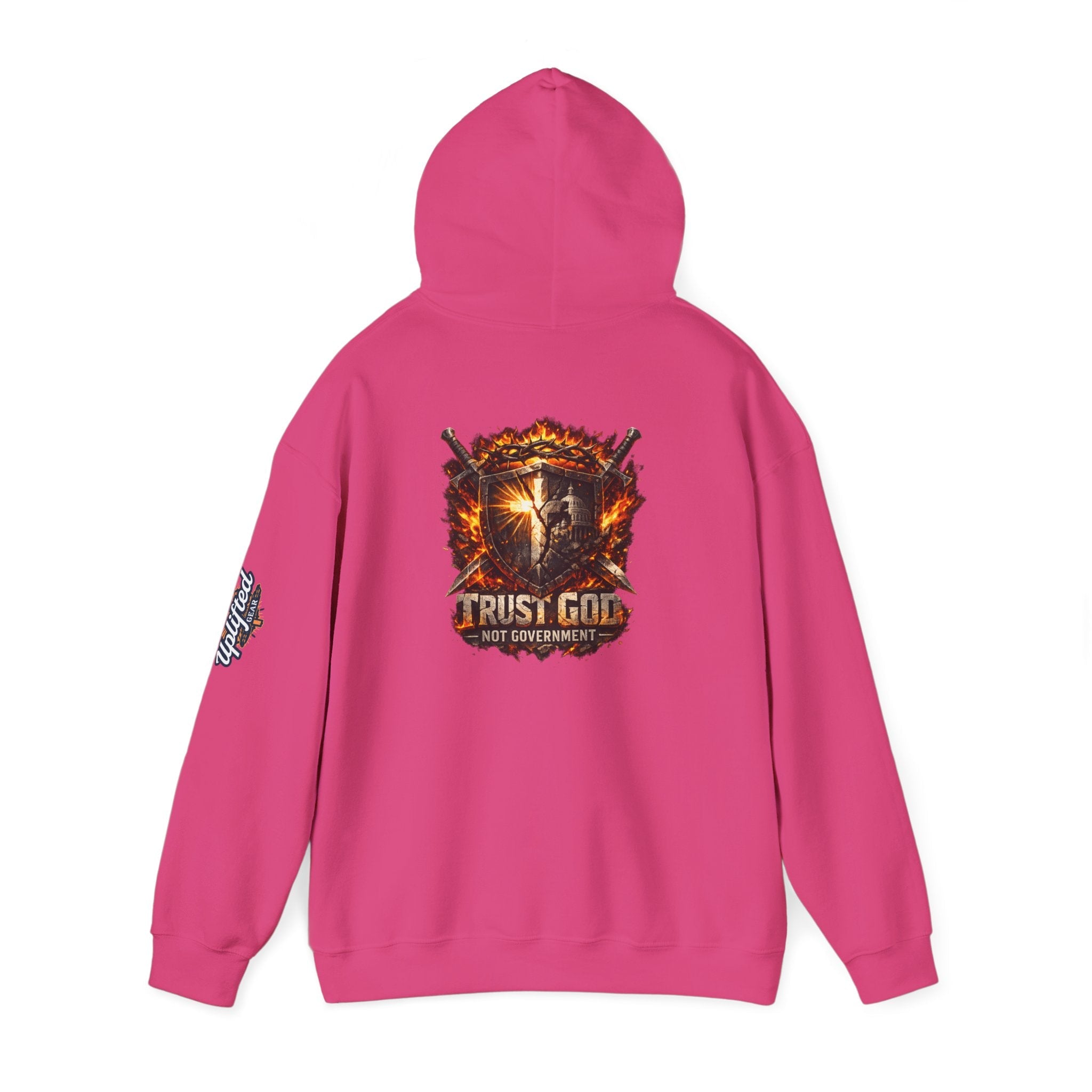 Trust God Not Government Shield Hoodie — Patriotic Christian Faith Hoodie Printify