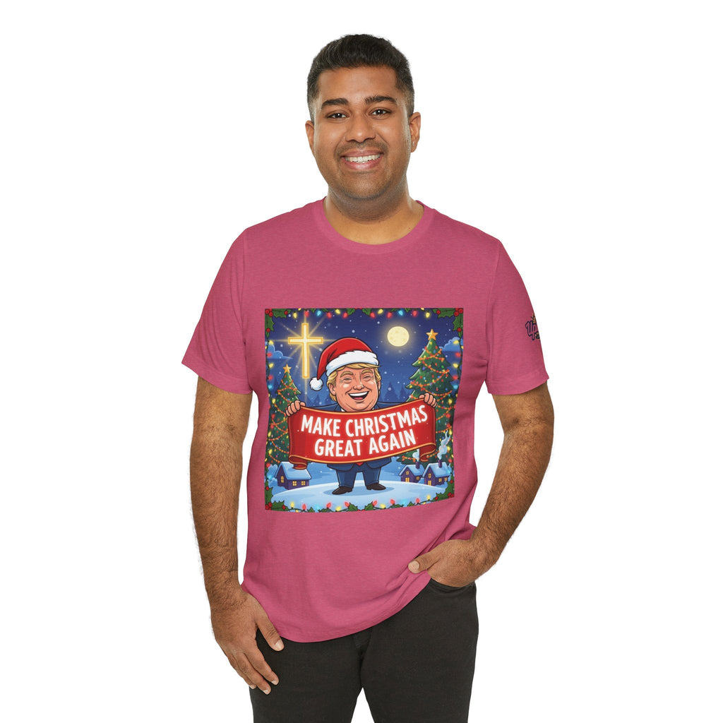 🎄 Make Christmas Great Again – Patriotic Christian Christmas T-Shirt | Bold Holiday Faith Tee | Red & White Banner Design | Uplifted Gear Printify