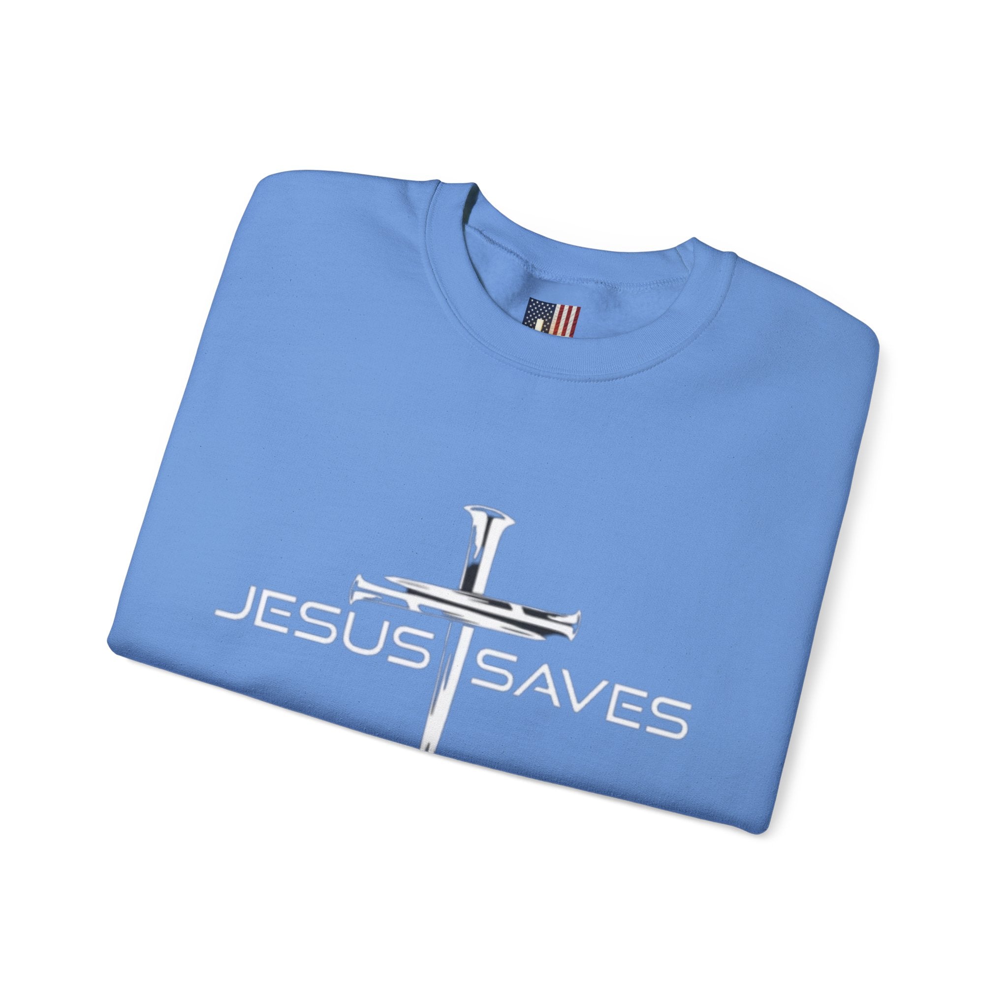 Jesus Saves Sweatshirt – 3 Nails Crucifix Cross Christian Sweatshirt for Redemption Faith & Bold Salvation Printify