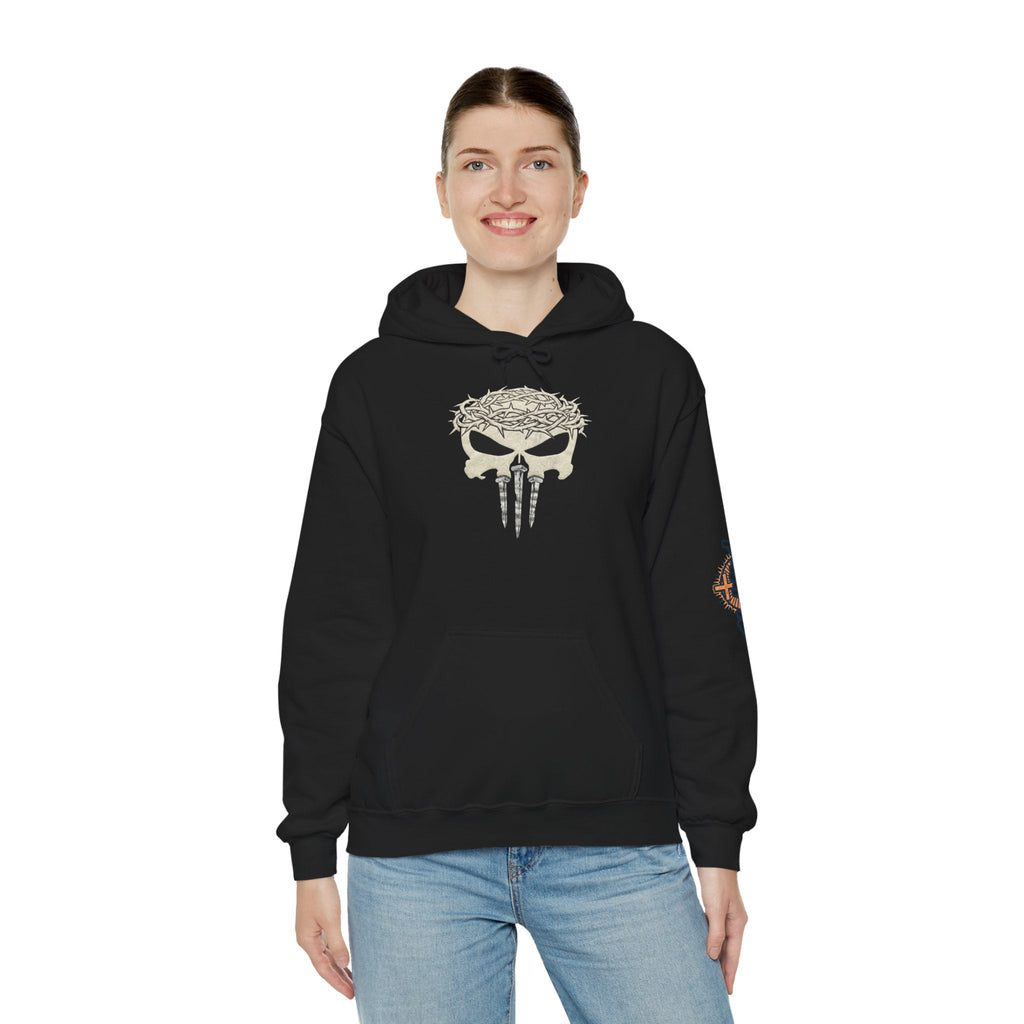 Christian Skull Hoodie - Crown of Thorns & Nails - Warrior Faith Hoodie Printify
