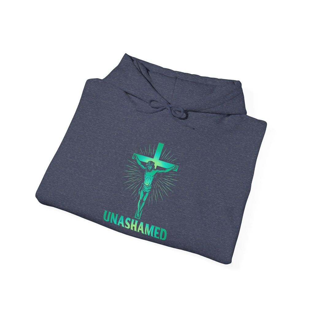 Unashamed Hoodie – Romans 1:16 Crucifixion Christian Hoodie for Bold Unwavering Faith Printify