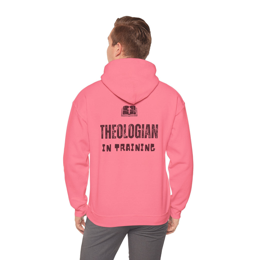 Theologian in Training Hoodie – Open Bible & Cross Christian Hoodie for Faithful Growth Printify