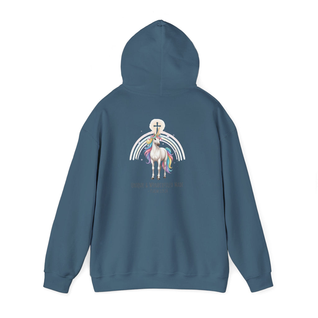 Unique Unicorn Hoodie – Rainbow Cross Psalm 139:14 Christian Hoodie for Wonderfully Made Printify